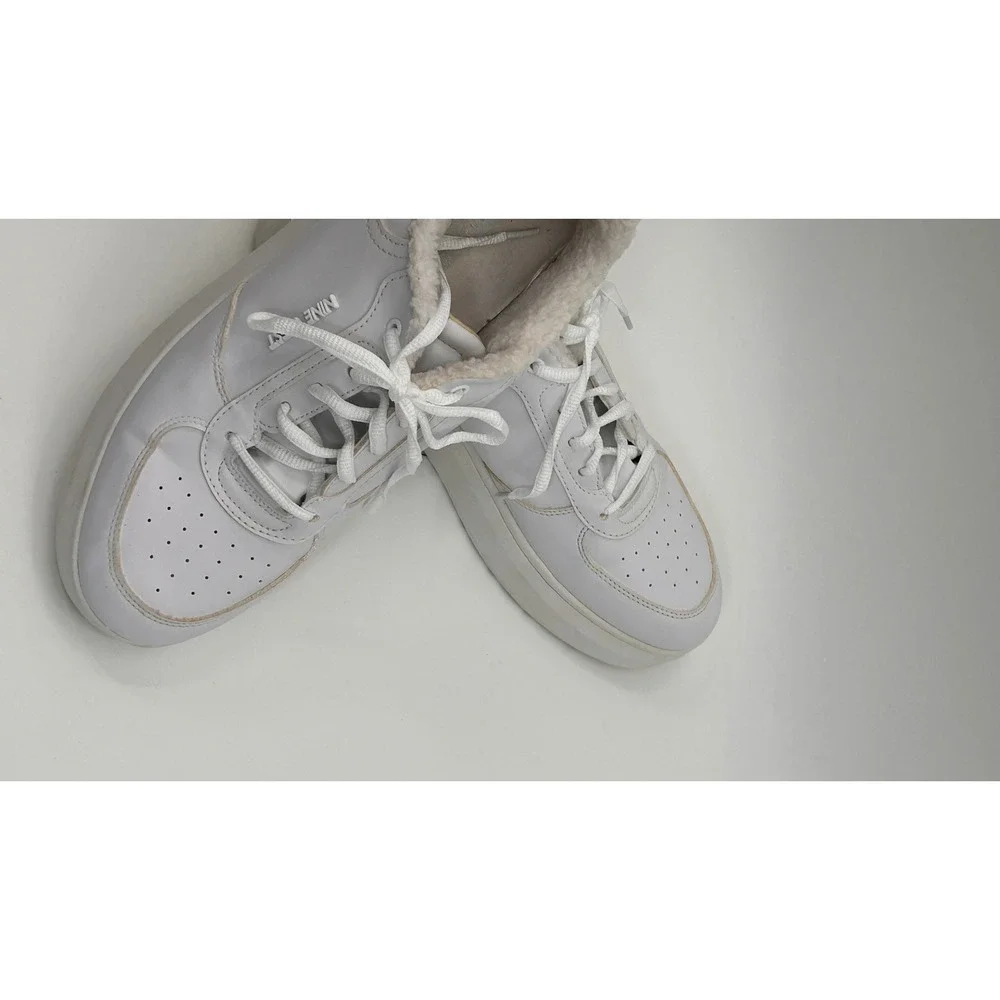 Nine West Womens Cuddly Lace Up Sneakers Size 11 White Lined Leather Look